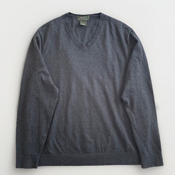 Eddie Bauer Cotton Cashmere Sweater Mens L Classic Prep Dark Academia Minimal - Picture 1 of 9